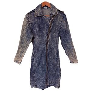 Vintage 1980'S Joni Blair Acid Washed Denim Jean Zip Dress Military 9 Punk Rock